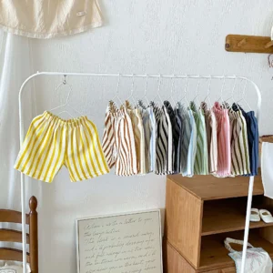 شورت أطفال صيفي مخطط بتصميم كاجوال للأولاد والبنات من عمر سنة إلى 6 سنوات