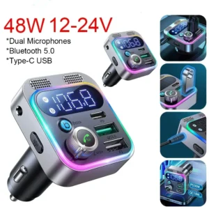 شاحن سيارة بلوتوث 5.3 مع ناقل FM وشحن سريع 48W PD & QC3.0